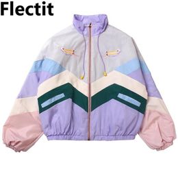 Flectit Women Pastel Bomber Jacket Cute Embroidery Colour Block Duster Souvenir Sukajan Japanese Girls Harajuku Style *