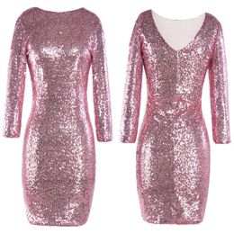 Casual Dresses Bodycon For Women Clothing 2021 Summer Long Sleeve Sequins Sexy Backless Lady Dress Female Wedding And Party