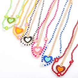 Chains Ladyfirsy Metal Chain Heart-shape Acrylic Beaded Flower Necklaces For Women Multicolor Geometric Round Necklace Jewellery Gift