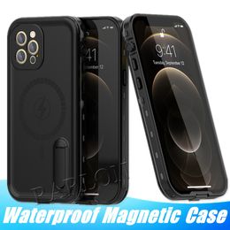 Waterproof IP68 Shockproof Magnetic Phone Cases With Holder Kickstand Military Grade Drop Tested Rugged For Iphone 12 Pro Max 12Pro 12Mini