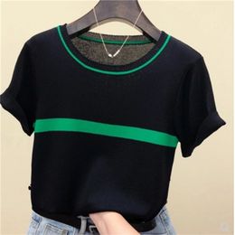 Korean version O collar Ice silk sweater bottoming shirt women's thin pullover summer Short sleeve Sweater 210507