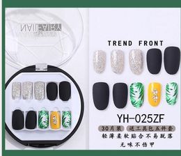 black green summer style with Rhinestones nail strip wear reusable nail patch finished false nail tips Wearable Full Cover Decor Tips Art