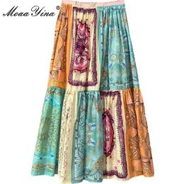 Summer Women Indie Folk Floral-Print Cotton skirt 210524