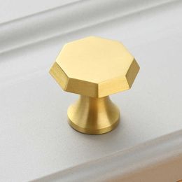 Modern simple octagonal full copper cabinet solid door handle brass wardrobe drawer single hole