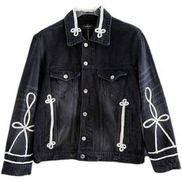 Men's Jackets Fashion brand court denim men's high street style heavy industry embroidery twist made old casual lapel jacket
