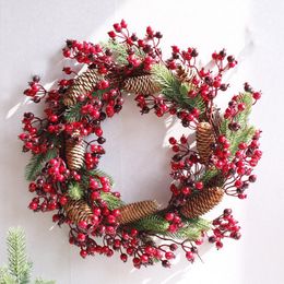 Decorative Flowers & Wreaths Flone Christmas Berry Wreath Artificial Plant Vine Natural Pine Fruit Simulation Garland Home Door Decor