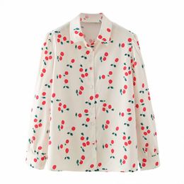 Women Cherry Printing Basic Shirt Casual Femme Long Sleeve Blouse Office Lady Loose Tops Blusas S8126 210430
