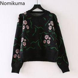 Nomikuma Autumn Winter Women Sweater Korean Floral Causal Knitted Pullover Long Sleeve O-neck Vintage Pull Femme 6C737 210427