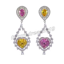 Korean Fashion Shiny Rhinestone Dangle Earring Luxury Pink Heart Crystal Drop Earrings For Women Girls Party Jewellery