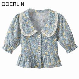 Shirts Women Floral Printed Leisure Loose Elegant Chiffon Tops Blouses Trendy All-match Temperament Korean Style Retro 210601