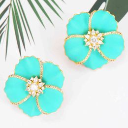 KellyBola Luxury Brand Charm Noble Oil Face Flower For Women BOHO Drop Earrings Brincos Fashion Tortoise Jewellery