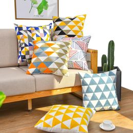 Cushion/Decorative Pillow Geometric Embroidery Throw Covers Yellow Case For Couch Bed Living Room Chair 100% Cotton Cushion Cover Home Decor