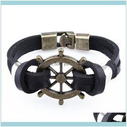 Charm Bracelets Jewellery Hawson Coffee/Dark Brown Leather Rudder For Men Vintage Rope Handmade Bracelet Bangles Jewelry1 Drop Delivery 2021 M