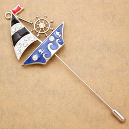 Pins, Brooches Yacht Pirate Sailing Boat Lapel Tie Cravat Hat Scarf Stick Enamel Pins Collective UP Badge Jewelry Silver Plated