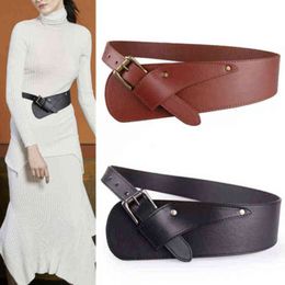 Fashion Women Wide PU Belts Ladies Wild Dresses Belt Cummerbunds Waistsize 76-86 fashion show Imitation leather horn Belt G220301