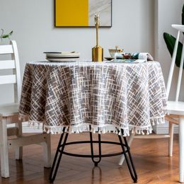 Table Cloth Round Dust-proof Geometric Tassels Tablecloth Home Party Banquet Decoration Modern Simplicity Yellow Covers