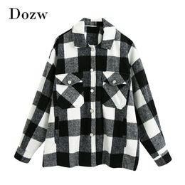 Casual Oversized Plaid Jacket And Coat Women Lapel Collar Batwing Long Sleeve Loose Pocket Outerwear Ladies Tops 210515
