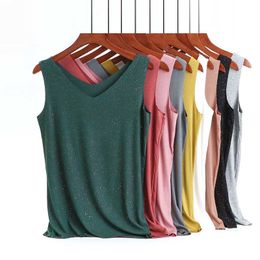 Sequins Fashion Women Tank Tops Casual Solid SleevelSoft Summer Top Camisole Plus Size W801 X0507