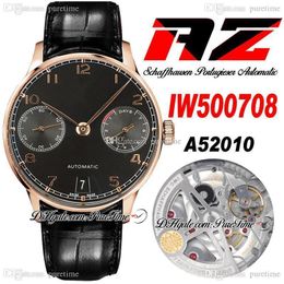 AZF V5 IW500708 Power Reserve A52010 Automatic Mens Watch 42mm Rose Gold Black Gray Dial Champagne Markers Brown Leather Strap Super Edition Puretime I9