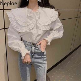 Retro Doll Collar Long Sleeve Blouse Women Elegant Ruffles Patchwork Loose Blusas Ol Single Breast Design Shirt 49593 210422