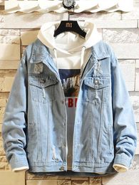 Men Denim Jacket Streetwear Hip Hop Men's Hooded Jean Jackets Male Casual Loose Outerwear New style Fashion Slim Fit Coat X0621