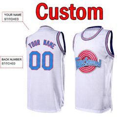 Custom DIY DESIGN Movie Space Jam Any number Jersey 00 mesh basketball Sweatshirt personalized stitching team name and numbe White top