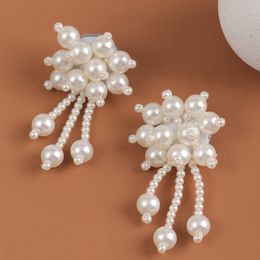 Korean Style Female Fashion White Pearl Beaded Handmade Drop Earrings For Women Trendy Beads Tassel Dangle Earring Party Jewellery