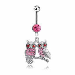 YYJFF D0587 Owl Belly Navel Button Ring Pink Color
