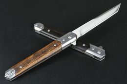 FA58 Flipper Folding Knife 3Cr13Mov Satin Blade Wood + Steel Handle Outdoor EDC Pocket Knives With Leather Sheath