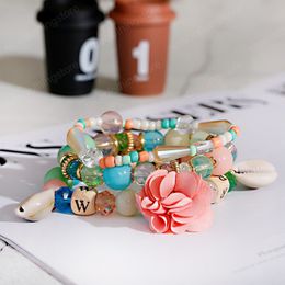 Boho Charm Stone Beaded Bracelet Set For Women Summer Ethnic Shell Flower Pendant Bracelets&Bangles Yoga Jewellery