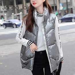 Jocoo Jolee Winter Plus Size Waistcoat Korean Stand Collar Shiny Sleeveless Vests Casual Down Coat Cotton Padded Thick Outwear 210619