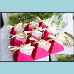 Party Favor Event & Supplies Festive Home Garden Tlap-Up Triangar Pyramid Style Candy Gift Boxes Wedding Favors Paper With Rose Red Thanks C