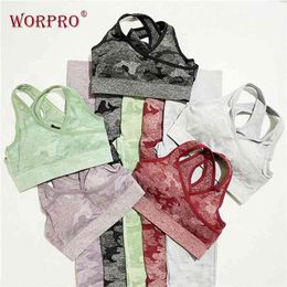 Two Piece Gym Clothing Set Camo Sports for Women Yoga s Clothes Leggings and Top Suit Fitness 210802