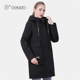 D`OCERO Spring Coat Women Fashion Thin Cotton Casual Female Jacket Autumn Windproof Parka Long Quilted Hooded Outwear 211018
