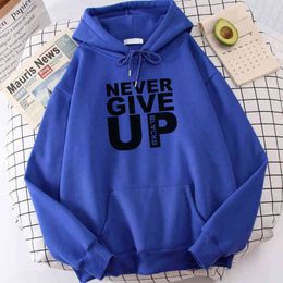 2021 Comfortable Casual Sportwear You'Ll Never Give Up Letters Print Men Hoodie Warm Brand Men'S Hoodies Oversized Winter Hoody H1218