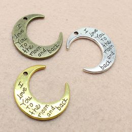 Charms For Jewellery Making I Love You To The Moon And Back Antique Silver Plated Pendants Diy Bracelet Necklace 30*26mm