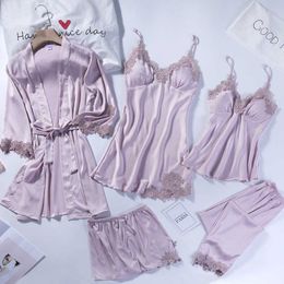 Summer Pijama Mujer Pyjamas for Women Sleepwear Suit Sexy Lace Lingerie Female Pyjama Satin Pyjama Set Nightwear Q0706