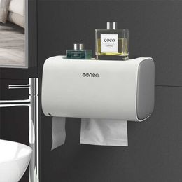 UNTIOR Bathroom Waterproof Toilet Paper Holders Wall Mounted Storage Box Double Layer Plastic Portable Tissue 210709