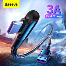 Cell Phone CablesUSB Type C Cable 90 Degree 3A Fast Charging Charger for Xiaomi Mi 10 9 Samsung S20 Type-C Data Cable USB-C