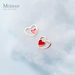 Genuine 925 Sterling Silver Heart In Enamel Fine Stud Earrings for Women Safe Earplugs Anti-allergy Jewelry 210707