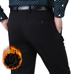 Plus Sizes 40 42 44 Business Casual Fleece Warm Suit Pants Straight Formal Male Winter Trousers Thicken Velvet 210715