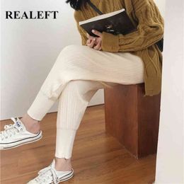 Autumn Winter Knitting Women Harem Pants Drawing Casual Loose High Waist Ankle-Length Lady Solid Chic Trousers 210428