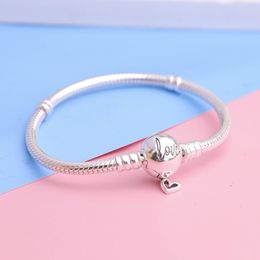 925 sterling silver Moments hand Heart Clasp Snake Chain pandora Bracelets women fit charms beads DIY Jewellery