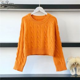 Autumn Solid Color Women's Pullover Long Sleeve Kintted Jumper Korean Style Twist Short Sweater 11957 210427
