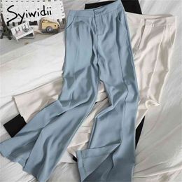 Syiwidii Slit Flare Pants for Women Streetwear Sweatpants Clothes Sweat Female High Waist Fashion Vintage Bell Bottom Blue 210915