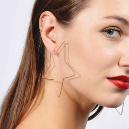 Charms Ear Stud Clip Rings Exaggerated Simple Pentagonal Star Hollowed Out Metal Nightclub Queen
