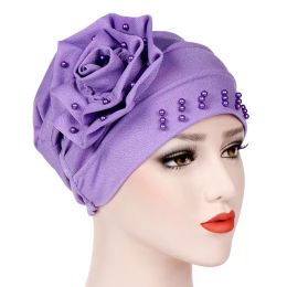 Fashion flower muslim hijab caps solid arab wrap head Inner hijabs cotton Beads turban bonnet for women islamic underscarf cap