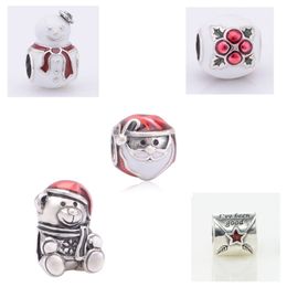 5 Designs Christmas Santa Red Enamel Snowman Bear Jewelry Making DIY Beads for Silver 925 Original Charms Bracelets