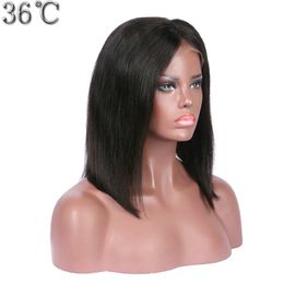 Black Bob lace Front Wigs Side Part For Women 14Inch Short Straight Hair 1B Natural High Temperature Synthetic Wigs Daily Partyfactory direc