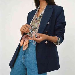 Elegant women solid blazer jackets fashion office ladies double breasted suits vintage female chic causal girls 210427